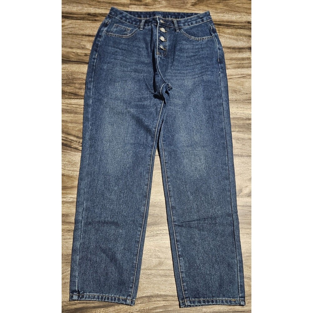 Men's 44x30 Vintage Style Button Fly Jeans Straight Leg Dark Wash Blue